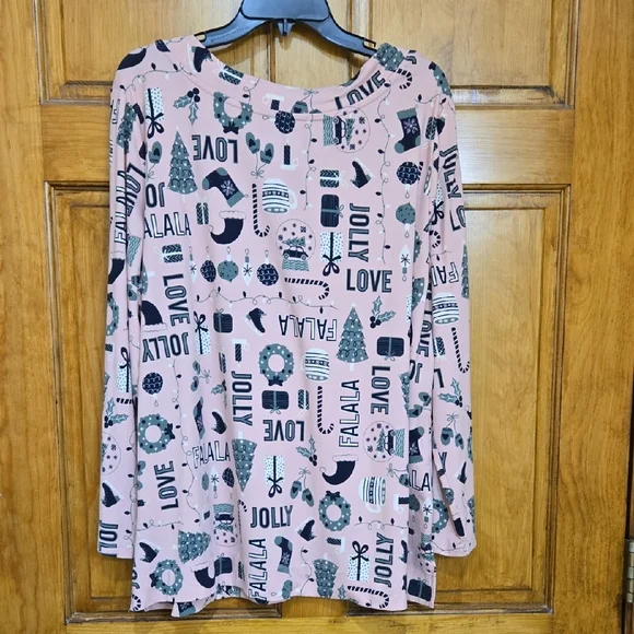 AnyBody Pink Holiday Print Pajama Set - Picture 2 of 7